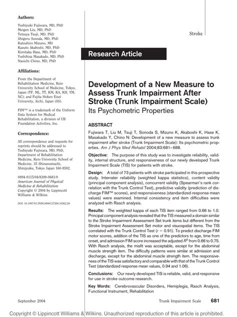 Pdf Development Of A New Measure To Assess Trunk Impairment After