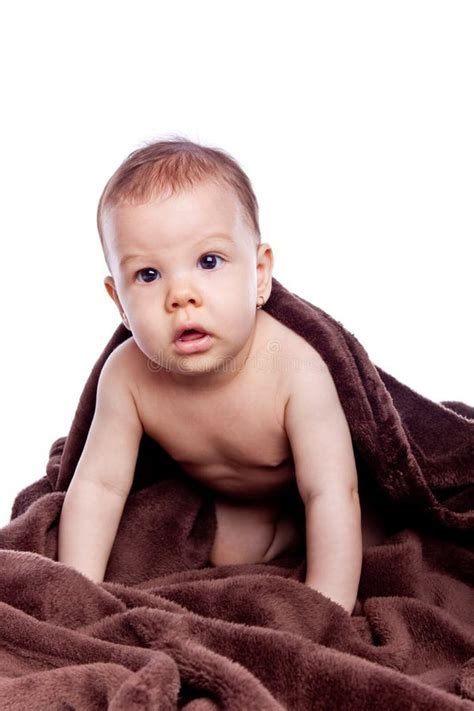 A Beautiful Baby Under A Brown Towel Stock Photo Image Of Child