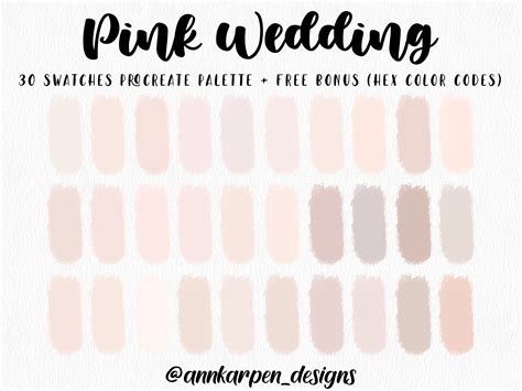 Blush Pink Procreate Palette 30 Hex Color Codes Instant Digital