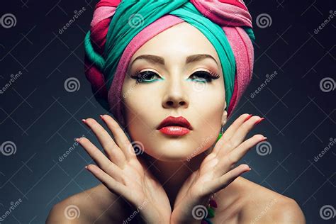 Beautiful Lady With Colored Turban Stock Image Image Of Model Multicolor 35228965