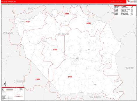 Dekalb County Tn Zip Code Wall Map Red Line Style By Marketmaps