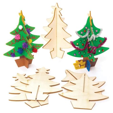 Baker Ross Aw983 Wooden 3d Christmas Trees Kit Festive