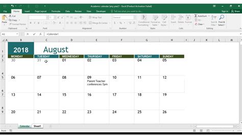 Easy Way To Create Calendar Using Excel 2016 Youtube