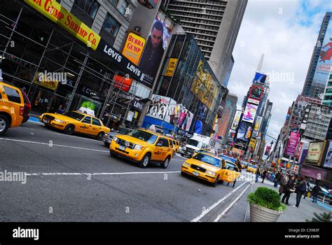 Times Square Street View With Busy Traffic In Manhattan New York City