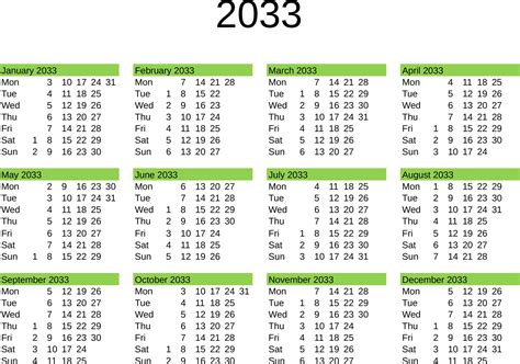 Year 2033 Calendar In English 22819448 Vector Art At Vecteezy
