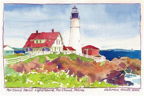 Watercolor Maine Portland Head Light Lighthouse Printable Note Etsy