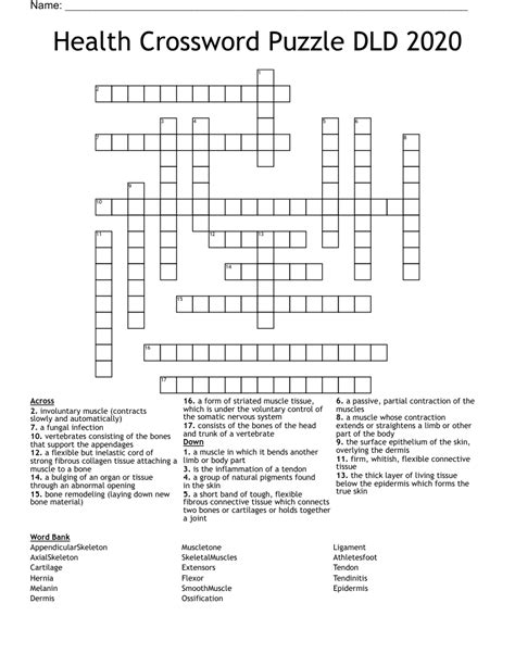 Health Crossword Puzzle Dld 2020 Wordmint