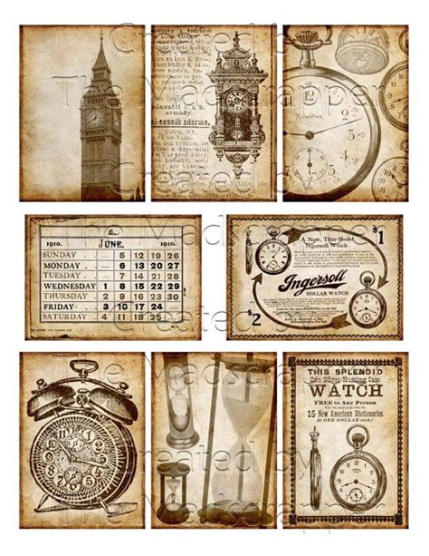 Digital Collage Sheet Time And Timepieces Clocks Pocket Watches Etsy