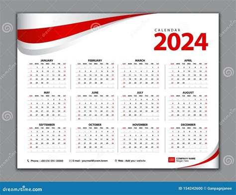 Kalender 2024 Enkel Kalender Skrivbord Veckastarter Från Söndag