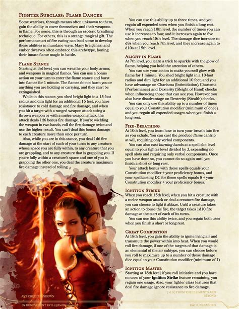 The Flame Dancer Archetype Fighter — Dnd Unleashed A Homebrew