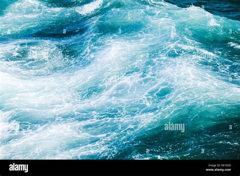 Stormy Sea Texture Waving Deep Blue Water Surface With Foam Natural