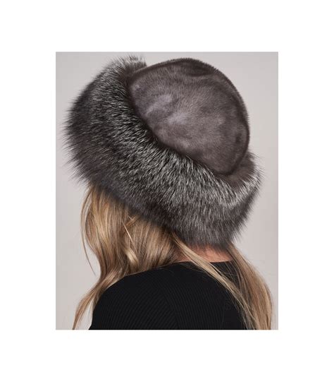 Raylene Fox Fur Roller Hat With Blue Iris Mink Top