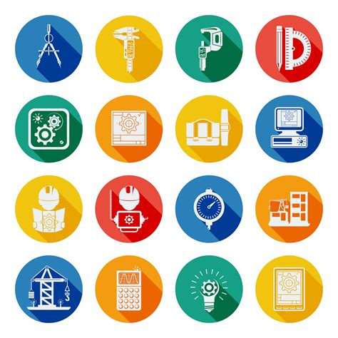 Engineer Flat Round Icons Set Shadow 472856 Vector Art At Vecteezy
