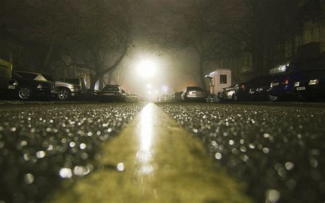 Hd Wallpaper Concrete Road City Rain Wet Depth Of Field Lights