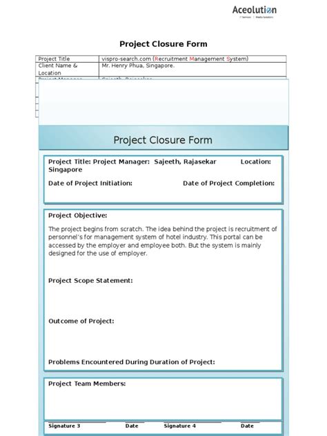 Project Closure Form Pdf