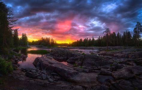 Wallpaper Forest Sunset River Finland In Kuusamo Images For