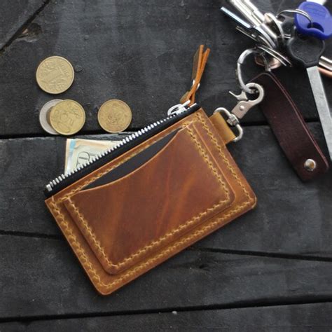 Leather Keychain Wallet Keychain Card Holder Personalised Etsy