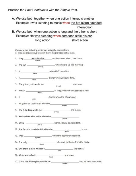 Past Continuous Interrupted Actions Worksheet Live Worksheets