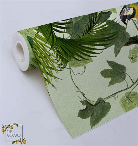 Jungle Wallpaper Removable Or Traditional Parrot Leopard Etsy Canada