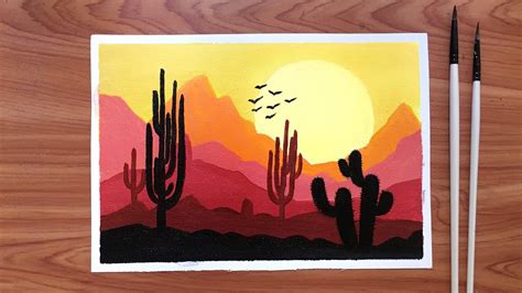 Sunset Desert Silhouette Landscape Painting ~ Easy Acrylic Painting