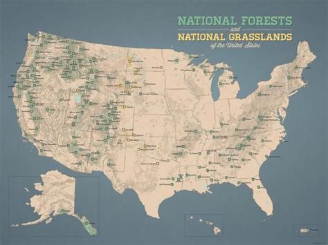 Us National Parks Monuments And Forests Map 24x36 Poster National