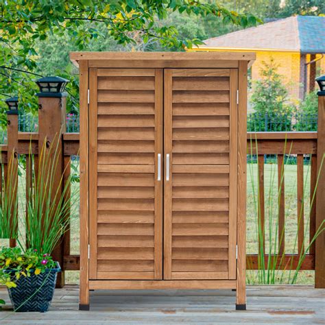 Mcombo Outdoor Wood Storage Cabinet Small Size Garden Wooden Tool She