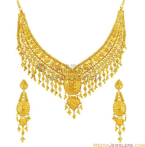 22k Yellow Gold Filigree Set Stgo12665 22k Gold Necklace Earring