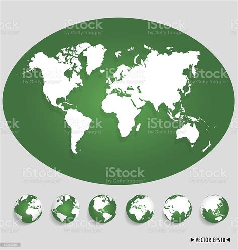 World Map And Earth Globes Vector Illustration Stock Illustration