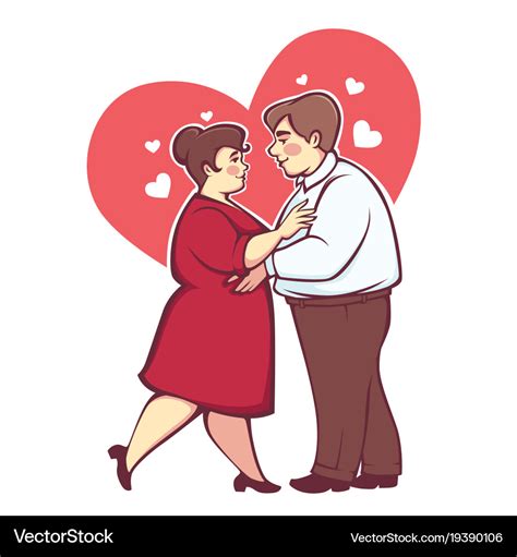 Overweight Romantic Couple Happy Cartoon Man And Vector Image