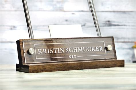 Wood Desk Name Plate With Pen Holder Card Holder Office Etsy