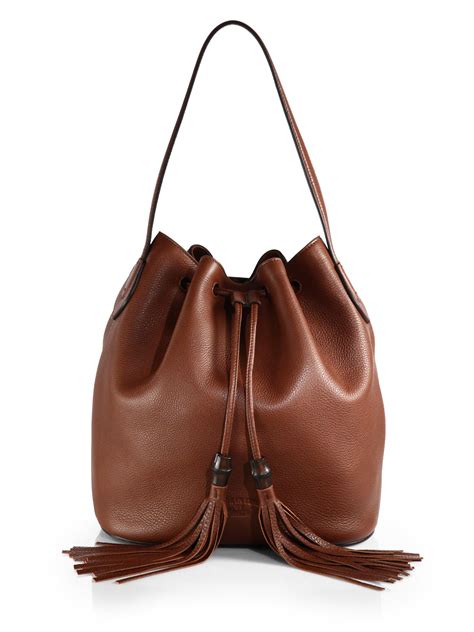 Gucci Lady Tassel Leather Bucket Bag In Brown Lyst