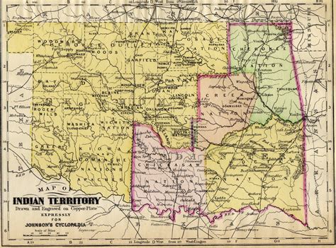 Map Of Indian Territory Original Colored Antique By