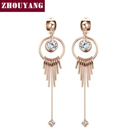 top quality bohemia style tassels rose gold color drop earrings jewelry made with genuine