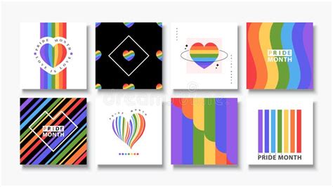 lgbt pride month banners collection set of vector templates square designed with rainbow colors