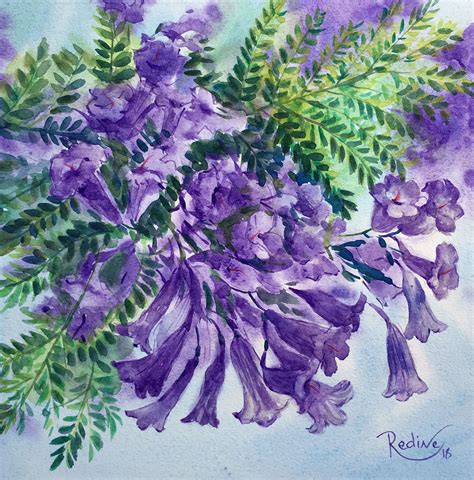 Jacaranda Framed Original Watercolour Painting By Irina Redine