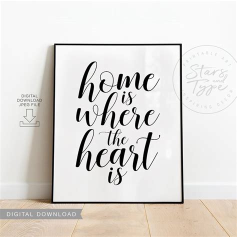 Home Is Where The Heart Is Printable Wall Art Love Quote Etsy Uk