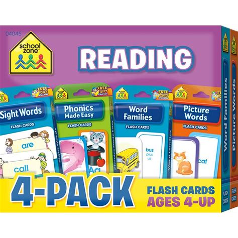 Knowledge Tree School Zone Publishing Reading Flash Card 4 Pack