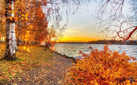 Autumn Lake Sunset Picture Hd Desktop Wallpapers 4k Hd