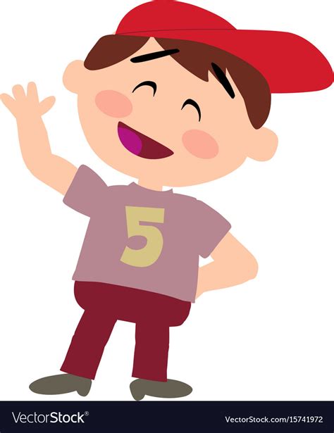 Cartoon Character White Boy With Red Cap Greeting Vector Image