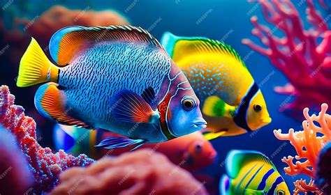 Premium Photo A School Of Colorful Tropical Fish Swimming Around A