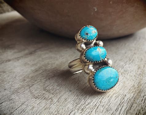 Signed Navajo Turquoise Ring Native American Indian Jewelry Vintage