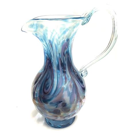 Large Aqua Amethyst Art Glass Jug