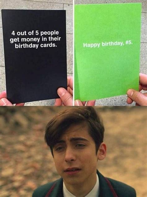 The umbrella academy season 2 dropped, so here are some hilarious memes about it. birthday card money Number Five Umbrella Academy meme ...