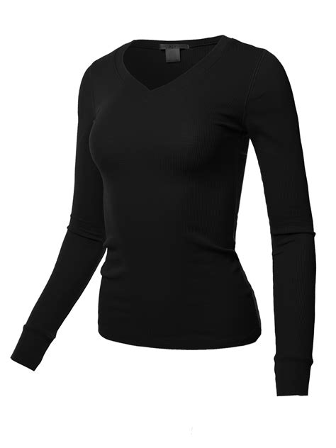 A Y A Y Women S Basic Solid Fitted Long Sleeve V Neck Thermal Top