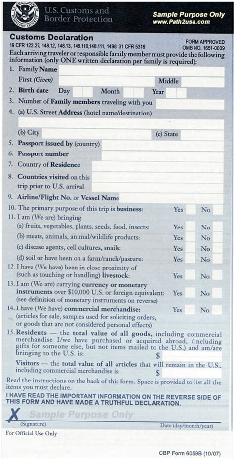Sample Us Customs Form Form 6059b Path2usa