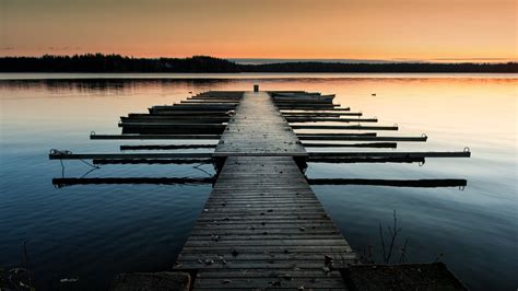 Desktop Wallpaper Dock Sunset Lake Skyline Hd Image Picture