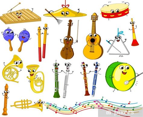 Fotomural Conjunto De Divertidos Instrumentos Musicales De Dibujos