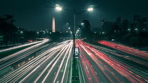 Light Trails City Street Night Architecture Motion Blur Car