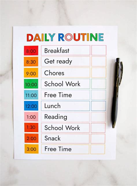 Daily Schedule Printablefor Kids Sixteenth Streets