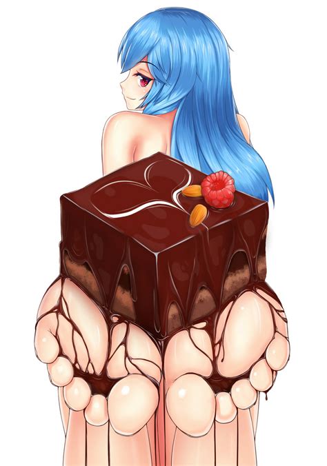 Rule 34 Barefoot Blue Hair Cake Chocolate Chocolate On Foot Close Up Feet Damao Yu Dripping
